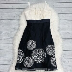 Kay Unger Black and Cream Silk Blend cocktail dress
